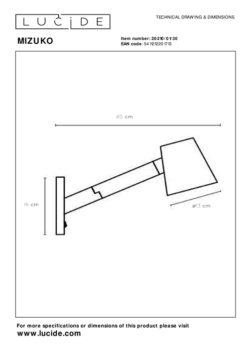 Lucide MIZUKO - Wall light - 1xE14 - Black - technical